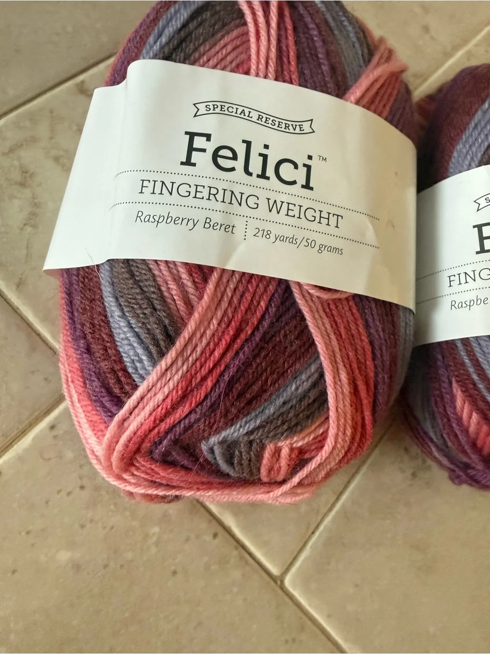 Felici Fingering Weight Yarn - Raspberry Beret - Multicolor Pink/Purple 2 Skeins